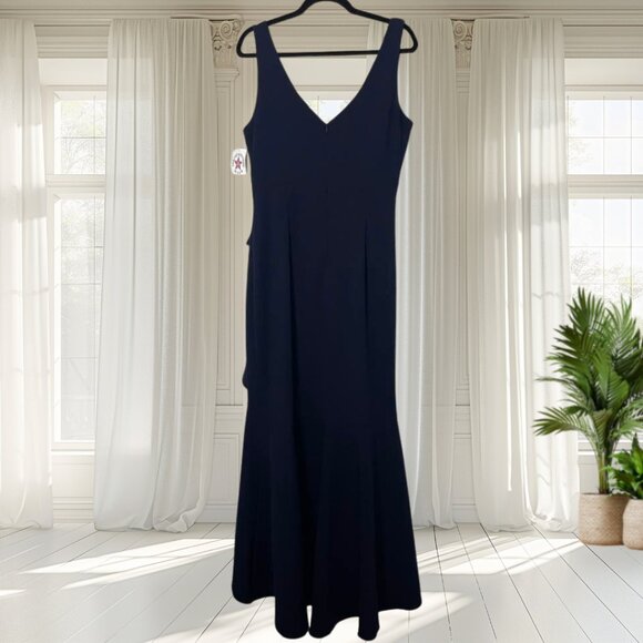 Betsy & Adam Navy Blue Ruffle High-Low Gown Size 14 NWT | Elegant Formal Dress - Picture 3 of 15